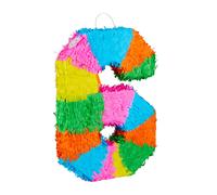 Relaxdays Set piñata cumpleaños número 6 amarillo,verde,naranja
