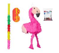 Relaxdays Set de piñata flamenco XXL de 4 piezas amarillo,fucsia