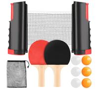 Set Ping Pong Portátil con 2 Raquetas, 6 Pelotas, Red Retráctil, Bolsa | Juego de tenis de mesa profesional, ideal para niños, adultos, oficina, interiores y exteriores.