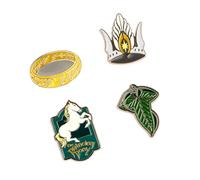 Set Pins El Señor de los Anillos - 4 Broches El Señor de los anillos: Anillo, Corona Gondor, escudo Pony Pisador y Hoja de Lorien | El Señor de los Anillos regalos, Señor de los Anillos Merchandising