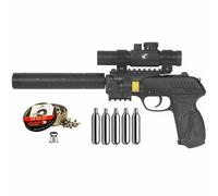 Set Pistola Perdigón Gamo PT-85 Tactical Blowback. 4.5mm + Funda + balines + co2. 29318/38203/23054