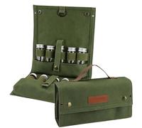 Set Portátil de Botes para Especias de Barbacoa y Picnic al Aire Libre, Estuche para Guardar Condimentos de Acampada, Bolsa Organizadora de Utensilios de Barbacoa para Viajar(Green)