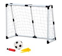 Set Portería Fútbol Plegable con Balón e Hinchador, 132x101x59 Cm, Blanco y Negro