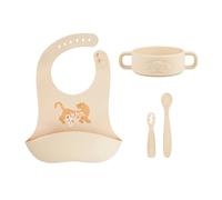 Set primeras comidas Babymoov Mini Roar: set de alimentación de silicona de 4 piezas, bol para bebés, 2 cucharas para bebés, babero de destete, a partir de 4 meses. Set de regalo ideal