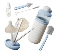 Set Pulizia Biberon Portatile - Spazzole Silicone PP 20.7x7.2 cm + Porta Latte 100 mL + Rack Scolapiatti | Kit Igiene Bambini with Spazzola Tettarella Cannuccia Bottiglia | per Viaggi Casa Cucina Outd