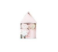 Set Regalo Bebé Casita: Osito Peluche, manta y doudou, rosa