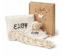 Set Regalo Bebé Personalizado Balu - Bebé Personalizada + Doudou con Bordado + Tarjetas Meses Bebé | Recién Nacido | Hipoalergénico y Lavable