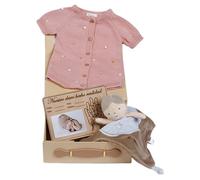 Set Regalo Bebe Recien Nacido Pelele Punto Manga Corta Algodon Organico Con Pompones Doudou Terciopelo Placa Personalizada 0 A 3 Meses Unisex Idea Original Bautizo Baby Shower Nacimiento (ROSA)