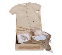 Set Regalo Bebe Recien Nacido Pelele Punto Manga Corta Algodon Organico Con Pompones Doudou Terciopelo Placa Personalizada 0 A 3 Meses Unisex Idea Original Bautizo Baby Shower Nacimiento (BEIGE)