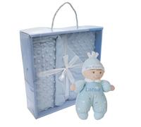 Set Regalo Bebe Recien Nacido | Peluche Bebe Personalizado con Mantita Bebe Recien Nacido | Canastilla Bebe Recien Nacido | Manta Bebe extra Suave con Muñeco Sonajero blandito con su nombre (AZUL)