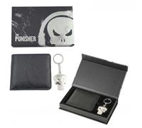 Set Regalo Cartera y Llavero The Punisher Unisex - Cartera PU Negra con Grabado Calavera y Llavero Metálico, Licencia Oficial Marvel, Talla Única, Uso Diario
