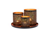 Marrakesch Juego de decoración oriental, juego de regalo de 4 unidades para hombres y mujeres, bandeja redonda para servir, antideslizante, 3 portavelas, estilo oriental, salón, baño, decoración