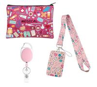 Set Regalo Enfermería: Neceser y Porta Tarjetas Identificativas con Cordón Desmontable - Tarjetero Colgante Resistente para TCAE, Cuelga Tarjetas Práctico para Uniforme, Organizador Bolsillo