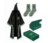Set Regalo Hogar Harry Potter Unisex - Poncho Coral Fleece con Capucha y Escudo Slytherin + Calcetines a Juego, Talla Única, Licencia Oficial, Ideal para Invierno y Regalo