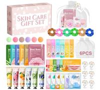 Set Regalo Mujer Skincare, Set Cuidado Facial Mujer Mascarillas Faciales/Eye Patches/Lip Mask/Labial Hidratante/Hand Cream/Bolsitas de Tela Pequeñas/Tarjetas regalo, Coleteros, Badekugeln, 54 Piezas