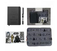 Set Regalo Papelería Star Wars Unisex - Funda para Portátil Gris con Cremallera y Tiradores Naranja, Libreta Negra “May The Force Be with You” y Bolígrafo, Licencia Oficial