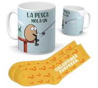 Set regalo personalizado para aficionados a la pesca | Taza La pesca mola un huevo + Calcetines sorpresa | Regalo deporte, divertido y original para cumpleaños, navidad…