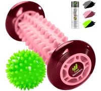 Set Rodillo Masajeador Pies para Fascitis Plantar + Pelota con Pinchos para Masaje Reflexología Podal - Kit Acupresión Alivio Dolor de Planta y Talón del Pie, Piernas, Anticelulitis (Rosa)