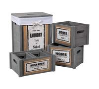 Set ropero y 5 cestos de madera grises