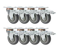 Set Rotelle Girevoli da 100 x 31 - Ruote 100 mm Antigraffio Silenziose in Gomma TPR e Acciaio Zincato | Piastra Fissaggio 4 Fori | Ruote per Mobili, Carrelli, eletrodomeastici, Banchi da Lavoro (8)