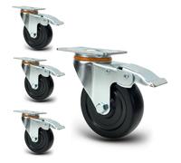 Set Ruote Girevoli con Freno - Rotelle Silenziose in Poliuretano Antitraccia, Alta Portata, Anti-Corrosione, Rotazione 360°, Ideali per Carrelli, Scaffali, Banchi da lavoro,Attrezzature (75 mm, 4)