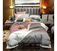 Set sábana con Juego década Seda satén Doble Conjunto Cubierta edredón de Piezas Suave y Sedosa en Toda la Temporada （Sheets+Quilts+Almohadas 2） (un Rey)