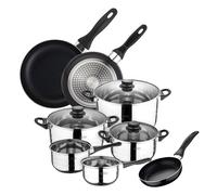 San Ignacio Juego 3 SARTENES+ BATERÍA Cocina 8 Piezas, Aluminio, Oscuro, 24 cm