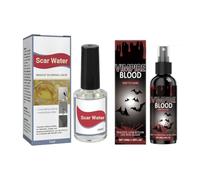 Set Scar Makeup Water+Fake Blood Spray for Cosplay | Se Adapta De Forma Natural, Se Seca Rápido, Es Duradero; Un Producto De Maquillaje Versátil Para El Juego De Rol Diario.
