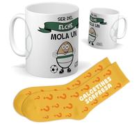 Set ser del Elche | Taza ser del elche mola un huevo + Calcetines Sorpresa | Regalo Original y Divertido para Hombre o Mujer | Cumpleaños, Navidad, Aficionados, Amigos y Peñas Futboleras