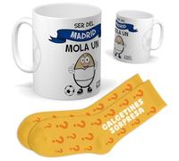 Set ser del Madrid | Taza ser del madrid mola un huevo + Calcetines Sorpresa | Regalo Original y Divertido para Hombre o Mujer | Cumpleaños, Navidad, Aficionados, Familiares y Celebraciones Especiales