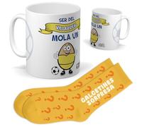 Set ser del Villarreal | Taza ser del villarreal mola un huevo + Calcetines Sorpresa | Regalo Original y Divertido para Hombre o Mujer | Cumpleaños, Navidad, Aficionados, Familiares, Fútbol