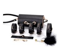 Set, set bdsm, material de piel de vacuno, sujeciones y set con esposas, tobilleras, sujeciones de cuello para mujer, juguetes sexuales Sm, parejas extremas(Schwarz)