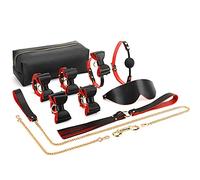 Set, set BDSM, restricciones y, 10 piezas, restricciones SM con esposas y antifaz, juguete sexual erótico para mujeres, sexo extremo, rosa + azul(Black+red)