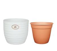 Set - SK Soendgen cerámica Bergamo ø24 cm, blanco brillante + maceta ø22, ambiente de vida de alta calidad