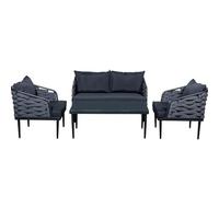 Set Sofa de 2 plazas + 2 sillones con Mesa de Aluminio, Cristal y Poliester en Gris Oscuro 123x69x72 cm