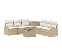 Set Sofá Exterior 8 Piezas Beige Crema Poli Ratin Acero Modular | Mesas bajas de cristal, baúl de almacenamiento cojines, diseño modulable en L, resistente a la intemperie