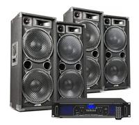 Fenton MAX212 + FPL2000 - Set DJ 5600W con 4 Altavoces Doble 12" y Amplificador Digital Clase D Bluetooth con USB/SD, Mando a Distancia, Pantalla LCD e iluminación LED Azul Profesional