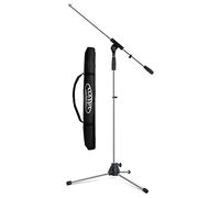 Set soporte micrófono Pronomic MS-25C Pro con bolsa, brazo ajustable, abrazaderas y tornillos resistentes, 2 sujetacables, rosca reductora, set ahorro con bolsa a juego, acabado cromo.