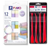 Set STAEDTLER Pastel Colours FIMO Soft, pasta para modelar que se endurece al horno, 12 semibloques de 25 g y 4 herramientas de modelado diferentes