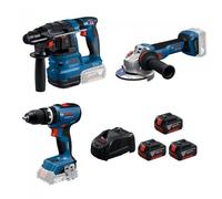 Set Taladro GSB 18V-65 + Amoladora GSW 18V-11 + Martillo GBH 18V-22 + 3 baterías 5.0 Ah - BOSCH PRO
