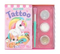 Depesche 12039 Ylvi-Set niños con 38 Tatuajes Adhesivos, 1 Pincel y 3 Polvos de Purpurina en Plata, Blanco y Oro, Multicolor, Small