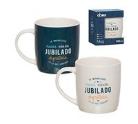 Set Taza Mug 350ML x2 Regalo Jubilación - Taza Original Divertida para Desayuno Café Té, Cerámica 10 cm - Regalo para Hombre Mujer, Despedida Jubilada Profesor Maestra Amigo Jefe