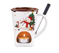 Set Tazas Fondue Chocolate Vaso Cerámico Fundidor Navideño con Tenedor | Fondue Personal en Taza para Parejas, Citas, Cumpleaños, Bodas, Fiestas, Hogar y Apartamento Navidad verde en inglés