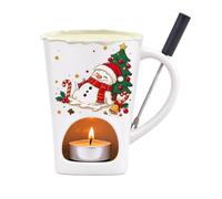 Set Tazas Fondue Chocolate Vaso Cerámico Fundidor Navideño con Tenedor | Taza para Fondue Queso Para Amantes Postre Cita Cumpleaños Boda Fiesta Reunión Té de la Tarde Cine Navidad verde en inglés