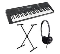 Set Teclado Classic Cantabile CPK-203 con soporte y auriculares, 61 teclas sensibles, 480 sonidos, 160 ritmos, conexiones para auriculares, micrófono y pedal sustain, color negro.