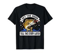 Set The Funny Hook Tell Story Later Bass Fishing Angler Camiseta gráfica económica, Hombre, Negro, L