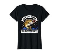 Set The Funny Hook Tell Story Later Bass Fishing Angler Camiseta gráfica económica, Mujer, Negro, L
