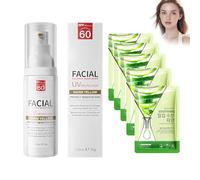 Set Tinted Sunscreen SPF60,Aloe Vera Repairing Mask 5PC,Unifica El Tono De Piel, Combina Prebase Y Protector, Ligero E Hidratante, Calma Y Suaviza La Piel, Previene Las Quemaduras Solares