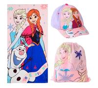 Set Toalla, Gorra y Mochila Frozen para Playa y Piscina - Set Infantil Frozen con Gorra, Toalla y Saquito, Set Verano Niño y Niña Completo, Ideal para Vacacciones y Excursiones
