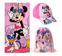 Set Toalla, Gorra y Mochila Minnie para Playa y Piscina - Set Infantil Minnie con Gorra, Toalla y Saquito, Set Verano Niño y Niña Completo, Ideal para Vacacciones y Excursiones